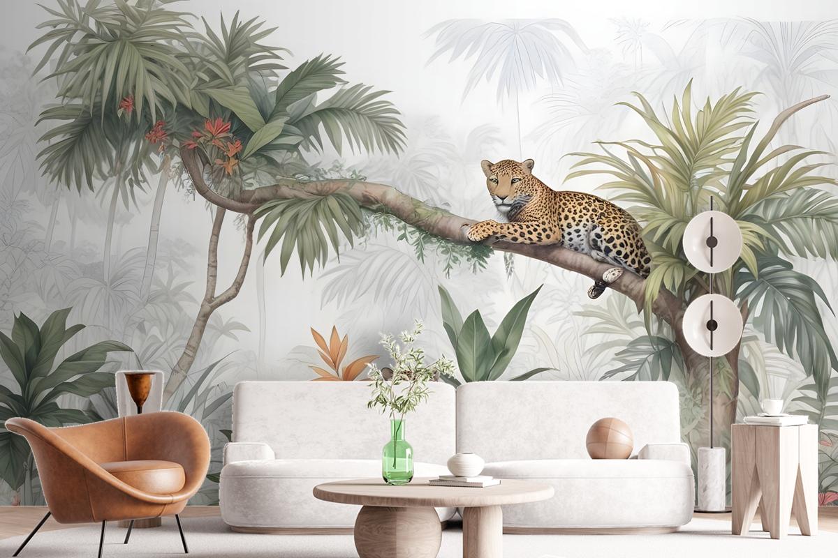 Leopards And Tropical Leaves Wallpaper Mural