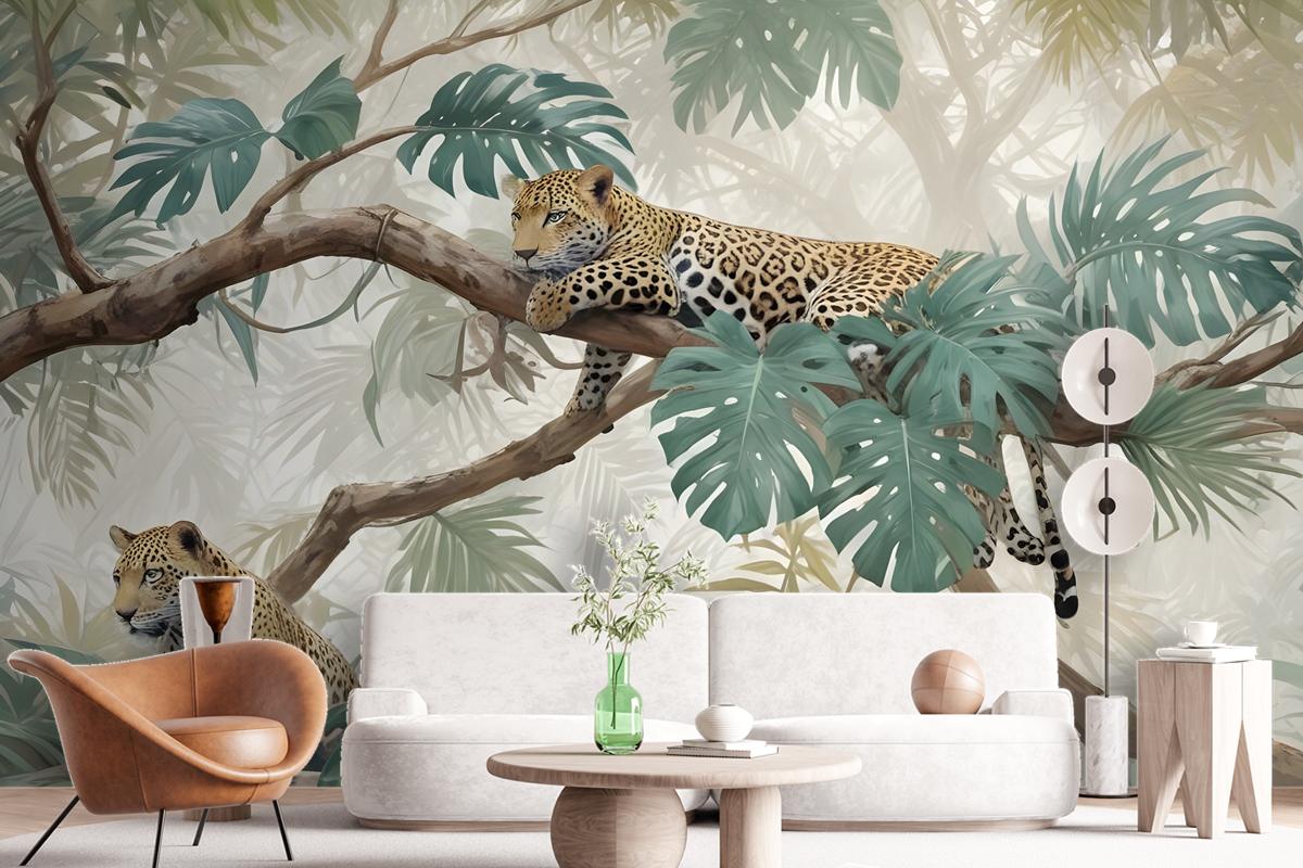 Leopards On Branch Jungle Wallpaper Mural