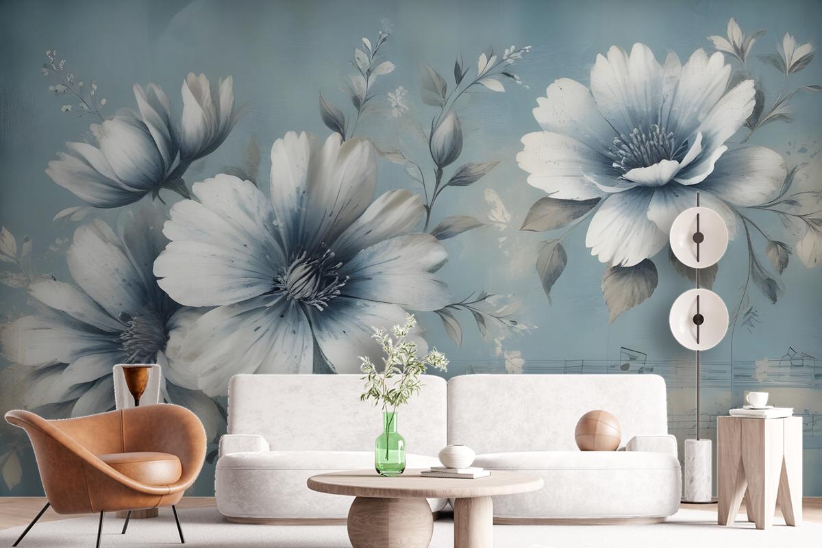 Light Floral With Music Notes Wallpaper Mural