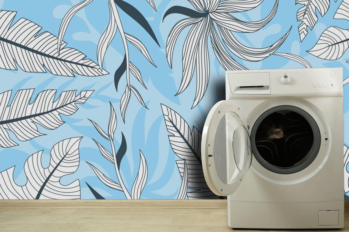 Linear Tropical Leaves With Pastel Color Laundry Wallpaper Mural