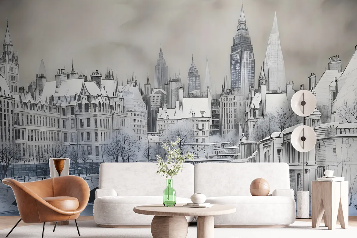 London Charcoal Drawing City Wallpaper Mural