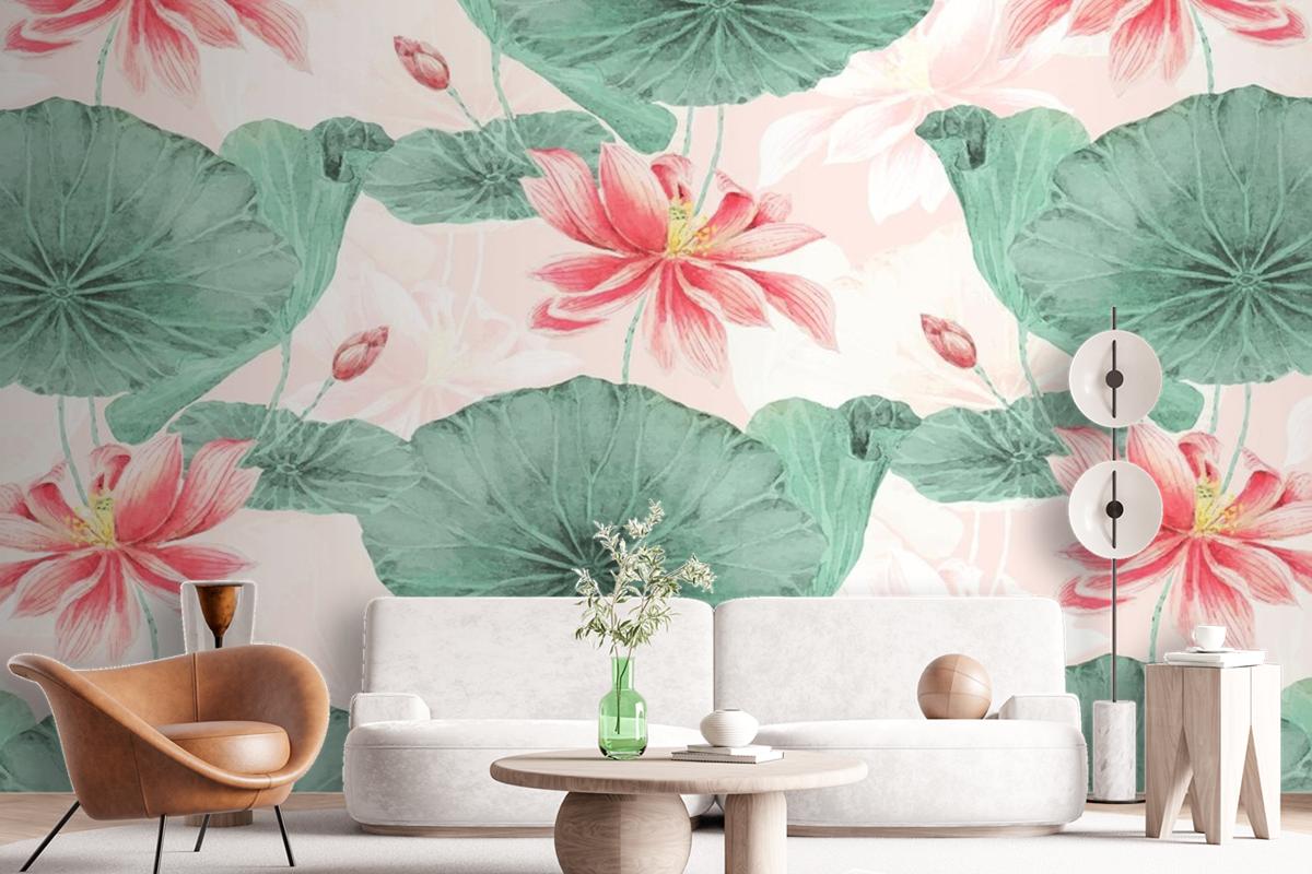 Lotus Pattern Botanical Background Wallpaper Mural