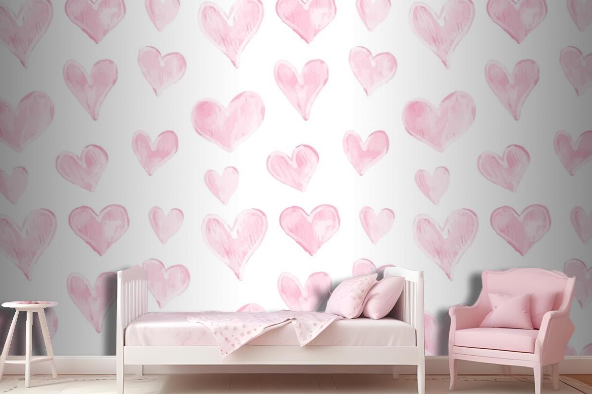 Love Heart Pattern Hand Drawn Valentines Day Wallpaper Mural