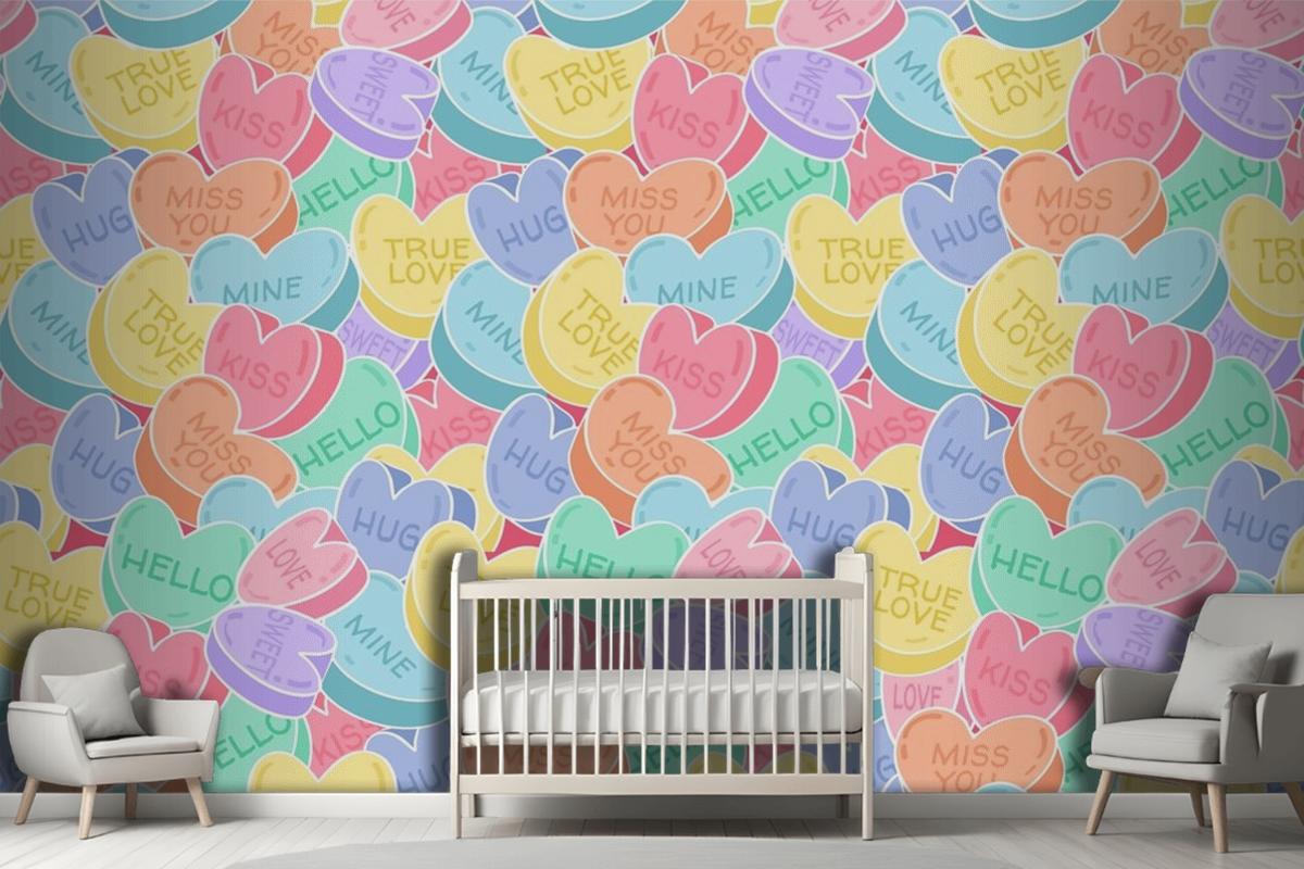 Lovely Conversation Hearts Pattern Wallpaper Mural