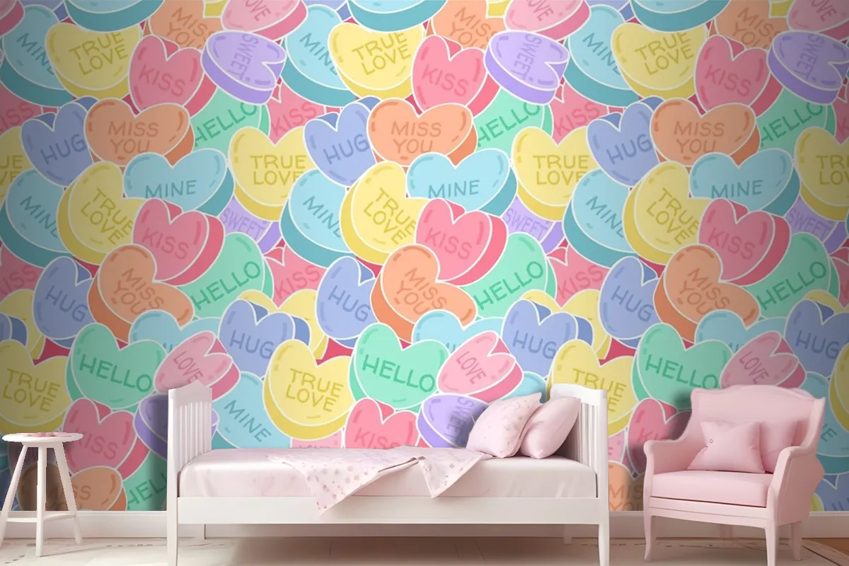 Lovely Conversation Hearts Pattern Wallpaper Mural