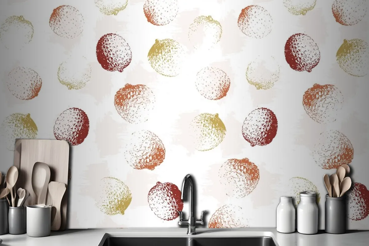 Lychee Fruit Pattern Colorful Vintage Vector Textures Wallpaper Mural