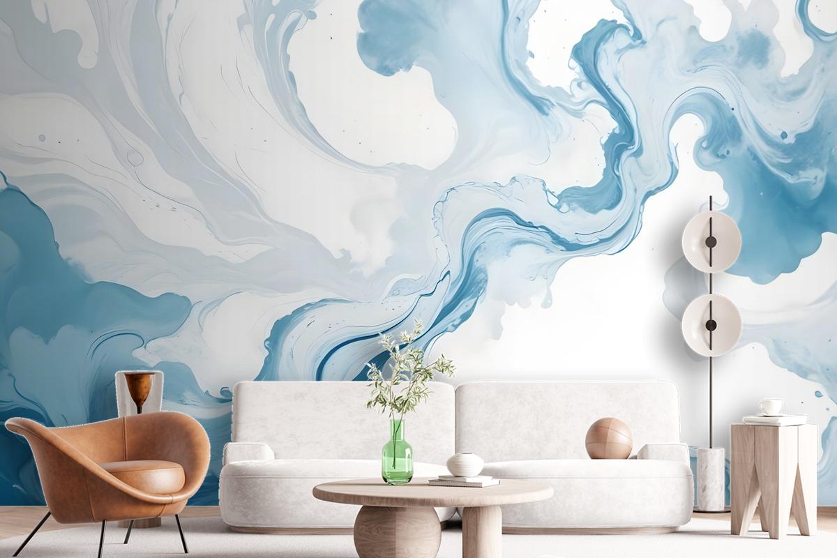 Marble Style Blue Brush Paint Art Wallpaper Mural