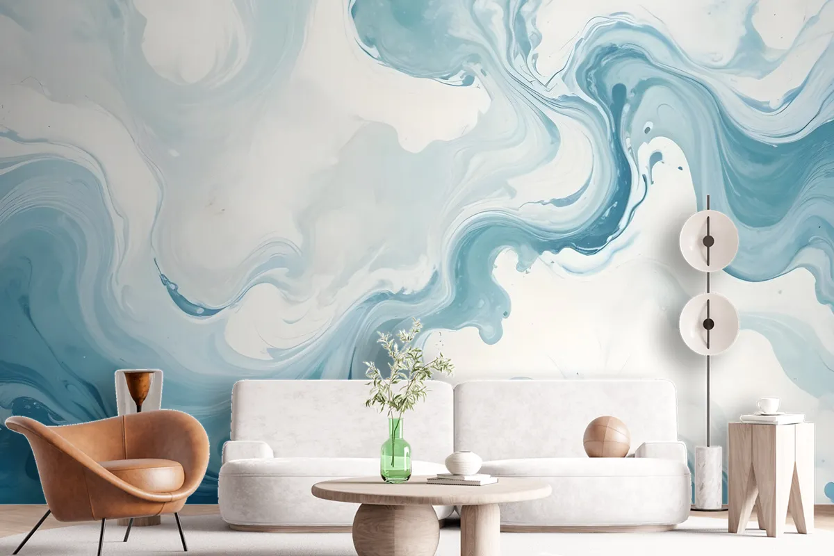 Marble Style Blue Brush Paint Art Wallpaper Mural