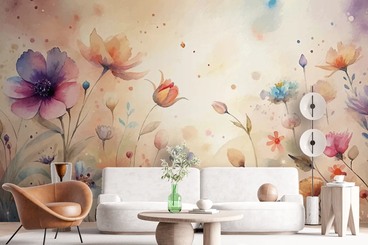 A Minimalist Backdrop Of Beautiful Wildflowers Wallpaper Mural