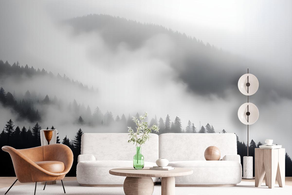 Misty Dark Forest Landscape Wallpaper Mural