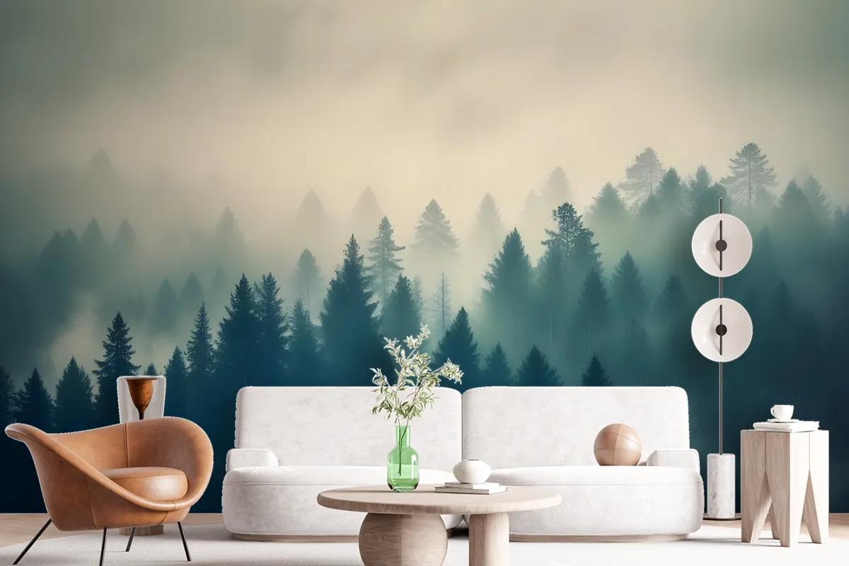 Misty Pine Forest Wallpaper Mural