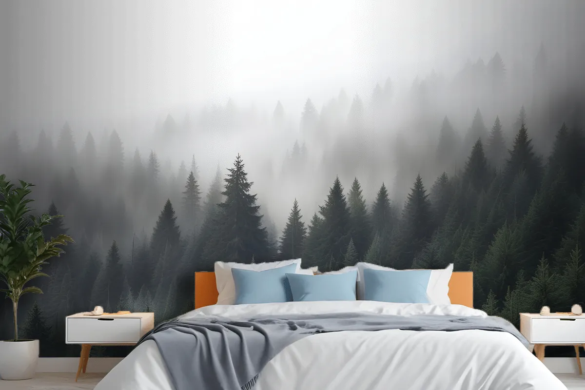 Misty Pine Forest Wallpaper Mural