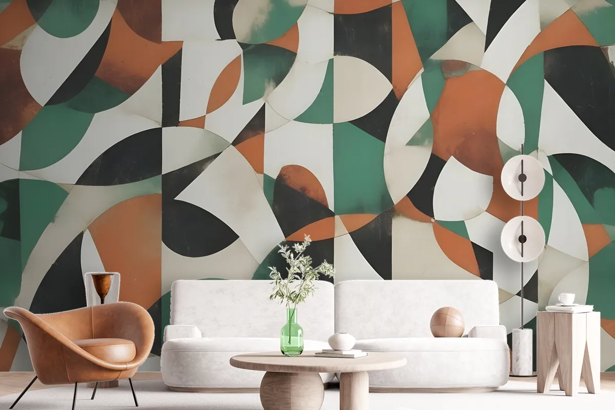 Modern Abstract Art With Retro Colorful Geometric Wallpaper Mural