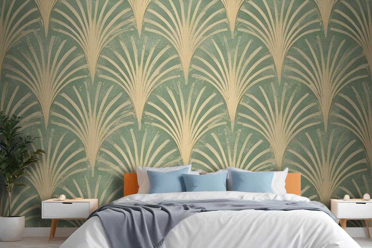 Modern Eau De Nil Art Deco Gold Lines Wallpaper Mural