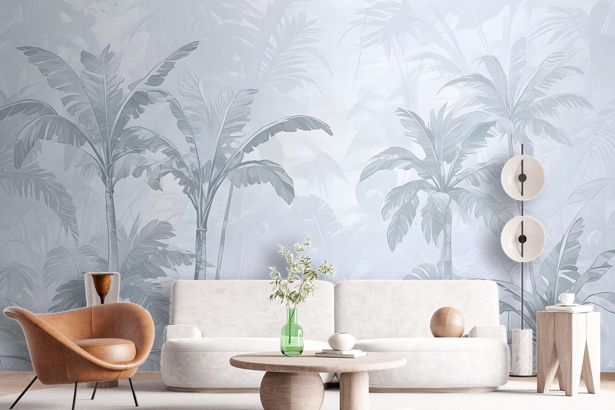 Monochrome Antique Jungle Landscape Wallpaper Mural