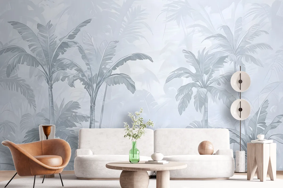 Monochrome Antique Jungle Landscape Wallpaper Mural