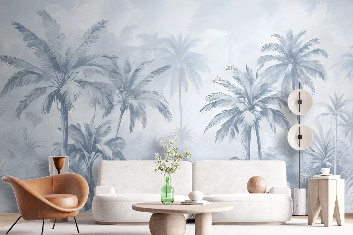 Monochrome Antique Jungle Landscape Wallpaper Mural