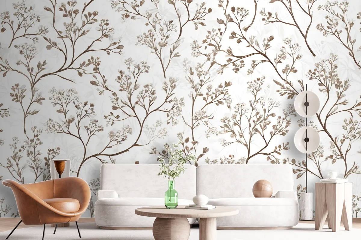 Monochrome Botanical Plants Chinoiserie Wallpaper Mural