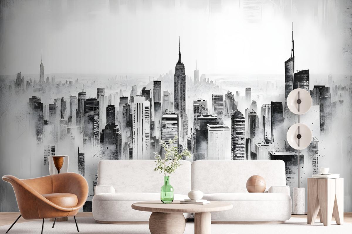 Monochrome Charcoal City Wallpaper Mural