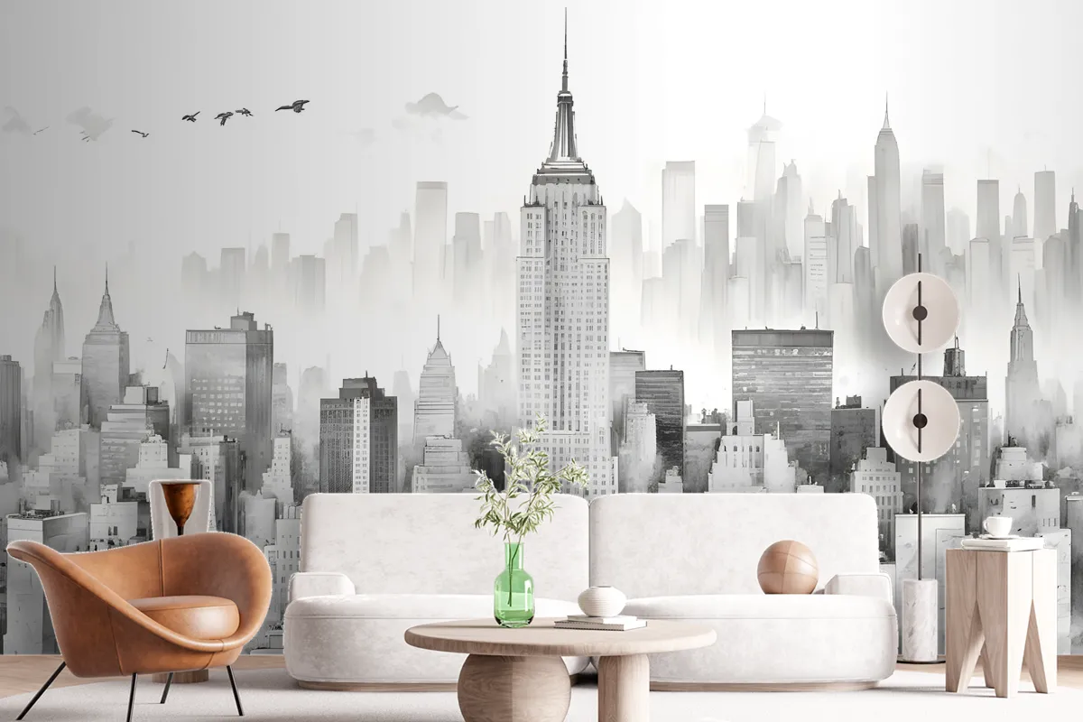 Monochrome Charcoal New York City Black And White Wallpaper Mural