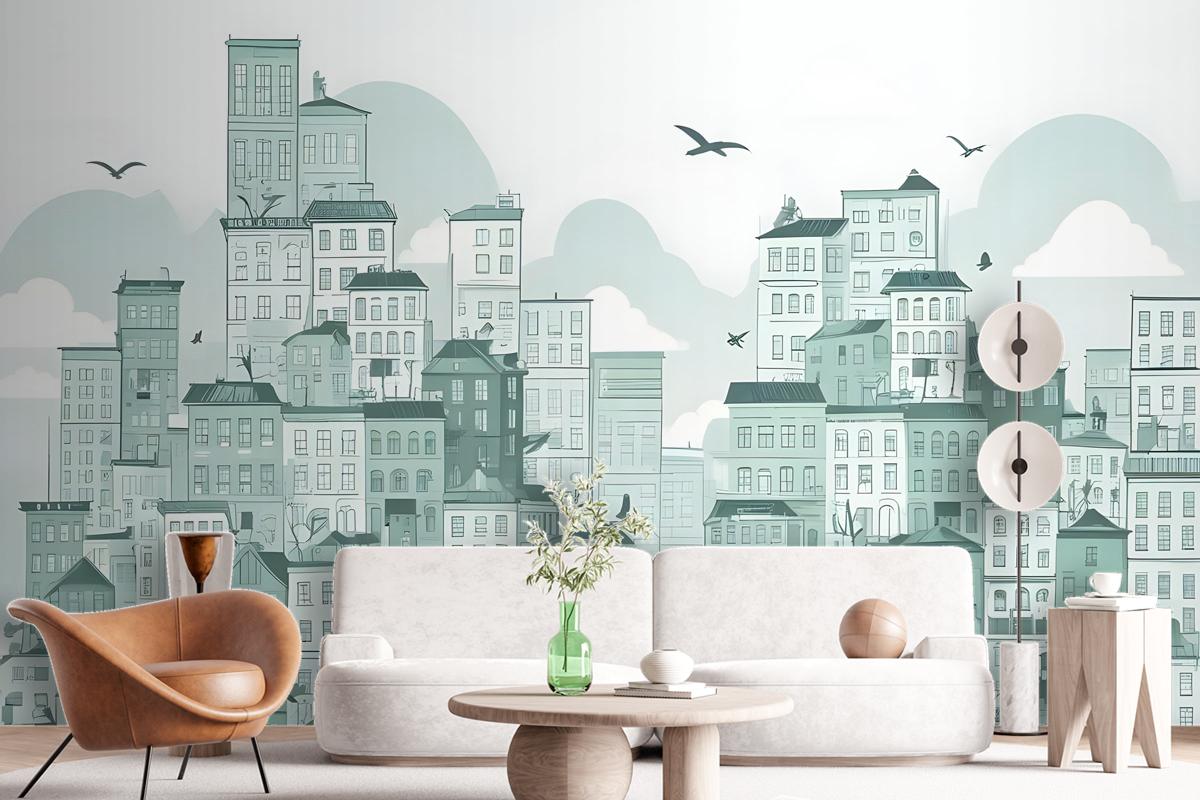 Monochrome City View Wallpaper Mural