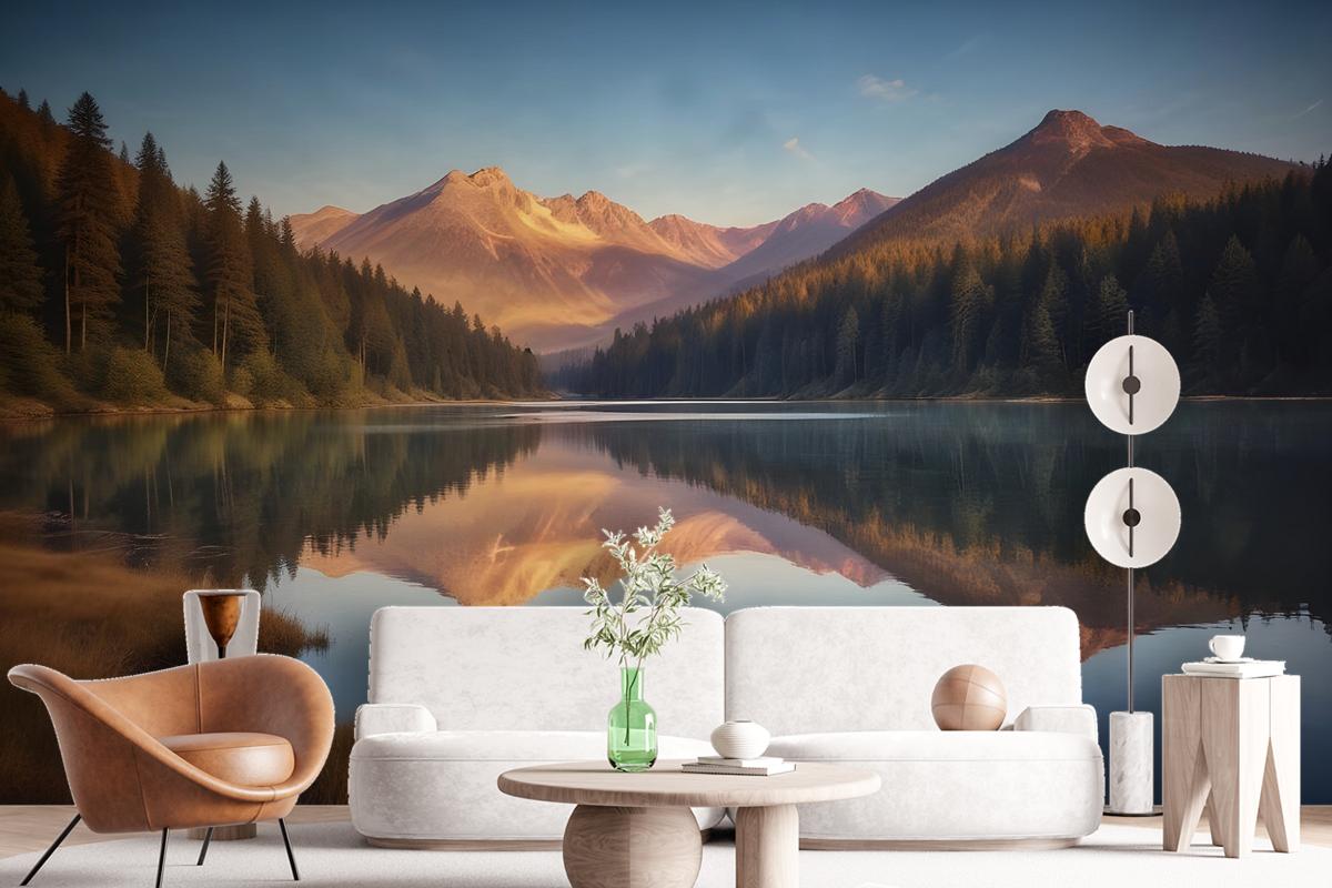 Mountain And Lake Landscape In The Sunrise Wallpaper Mural