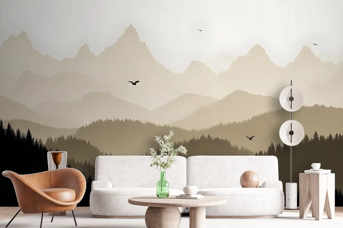 Mountain Landscape Silhouette Wallpaper Mural