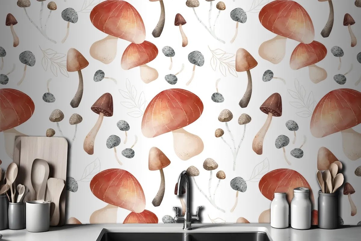 Mushroom Pattern Wallpaper Mural