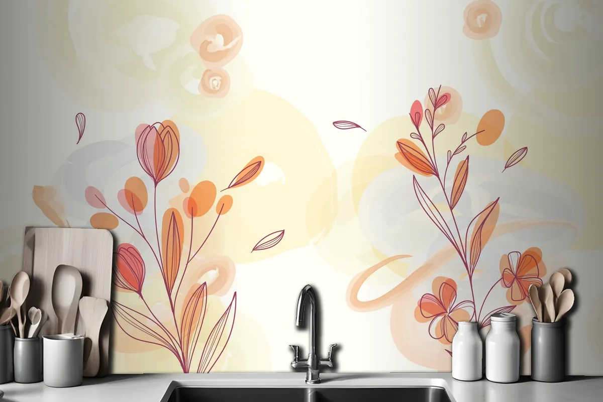 Natural Hand Painted Floral Wallpaper Mural