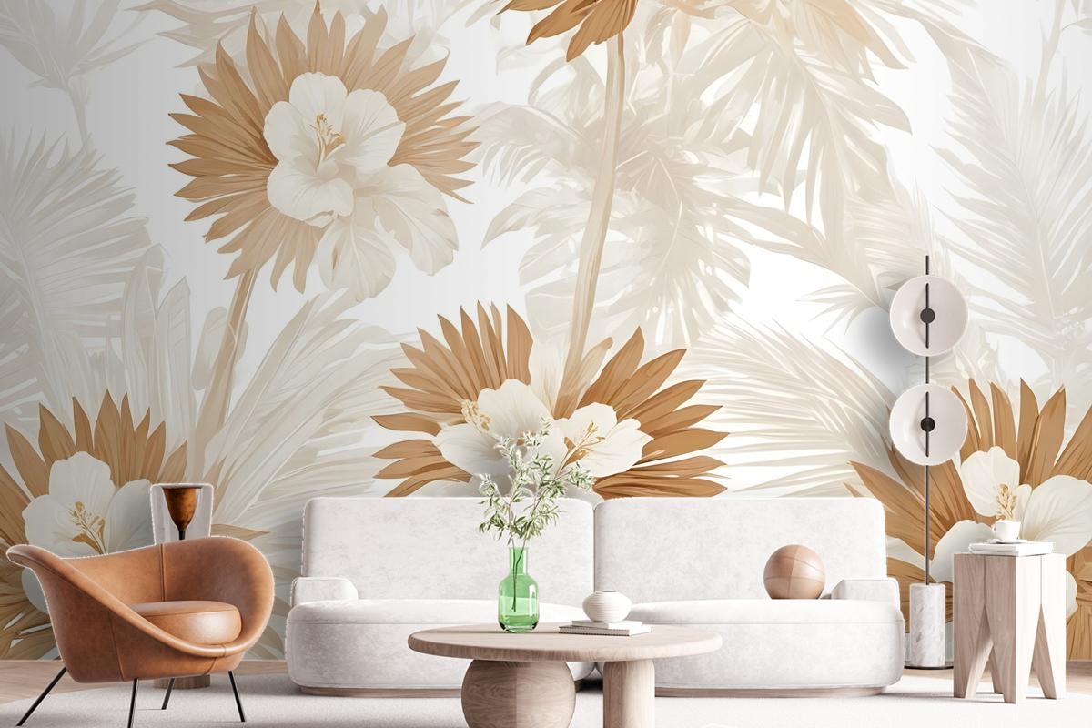 Neutral Boho Plants With Palm Leaf Wallpaper Mural