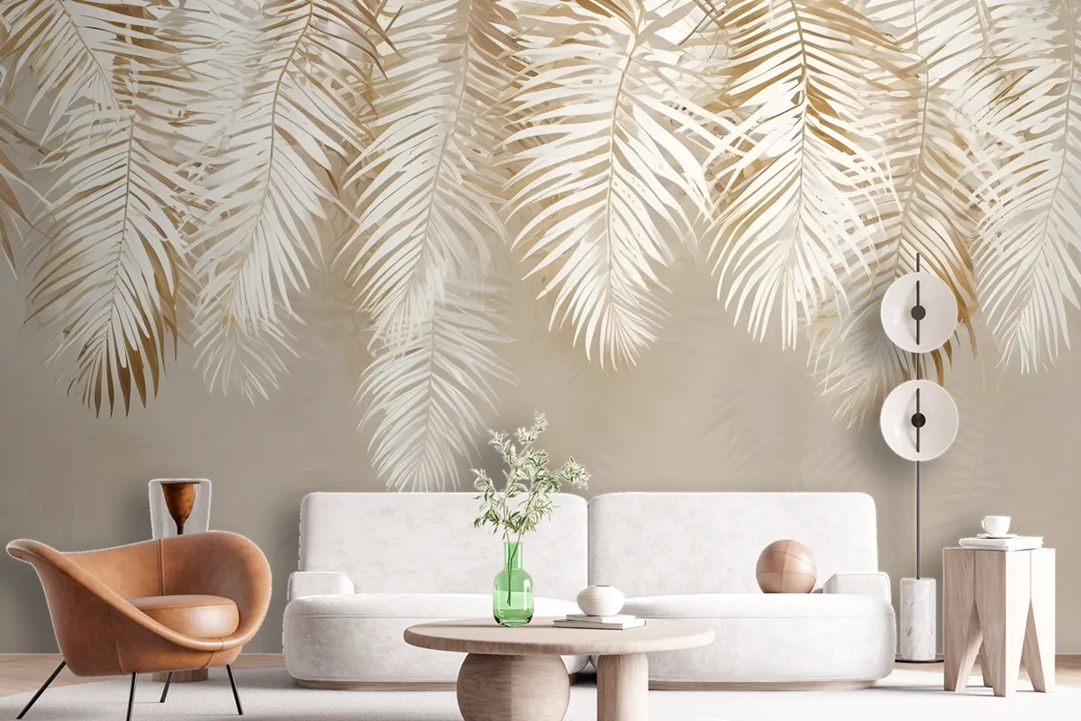 Neutral Tropical Palm Leaf Wallpaper Mural