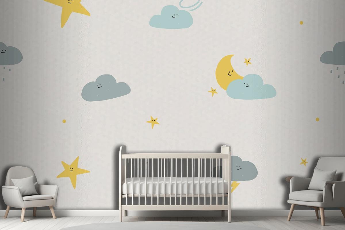 Night Sky Seamless Pattern Weather Doodle Background For Kids Wallpaper Mural