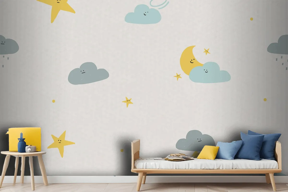 Night Sky Seamless Pattern Weather Doodle Background For Kids Wallpaper Mural