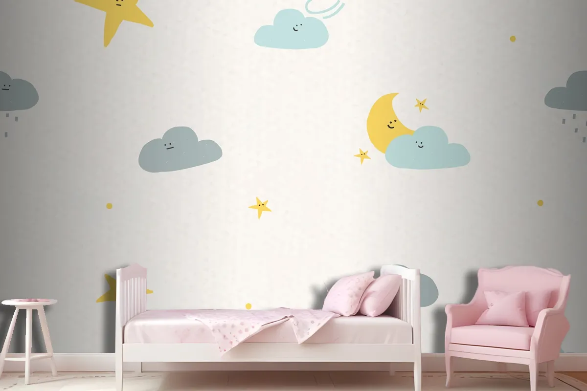 Night Sky Seamless Pattern Weather Doodle Wallpaper Mural