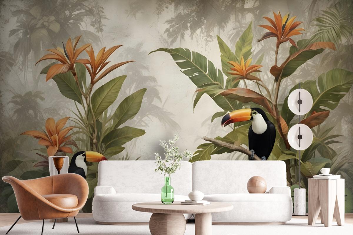 Nostalgic Toucan In The Tropical Forest Wallpaper Mural