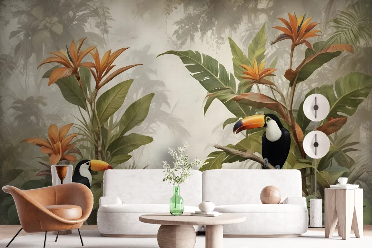 Nostalgic Toucan In The Tropical Forest Wallpaper Mural