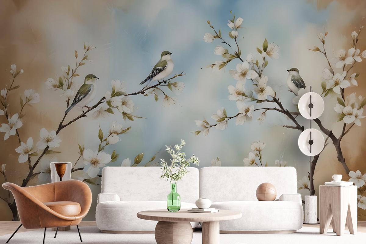 Nostalgic Watercolor Cherry Blossoms Wallpaper Mural