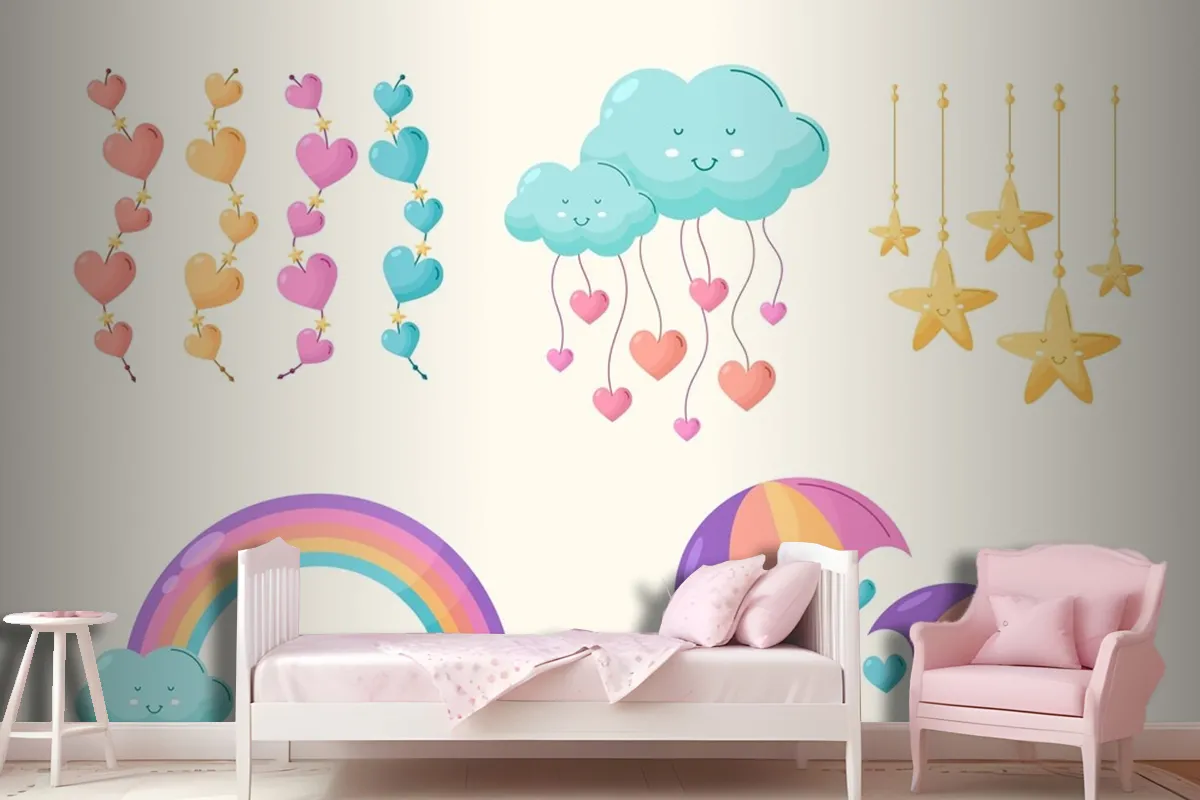 Organic Flat Chuva De Amor Decoration Element Collection Wallpaper Mural