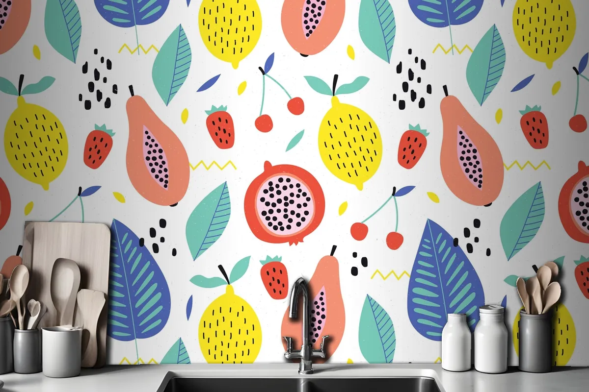 Organic Flat Summer Kitchen Wallpaper Mural