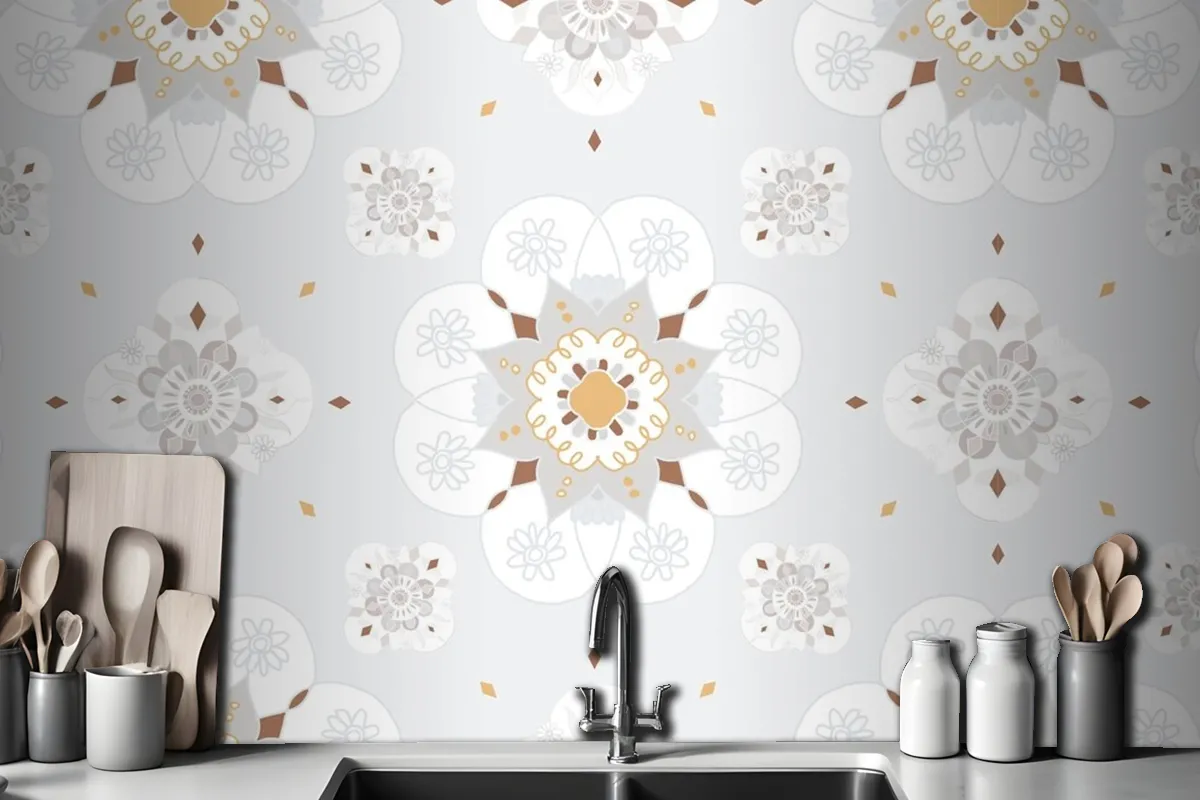 Oriental Mandala Floral Pattern Wallpaper Mural