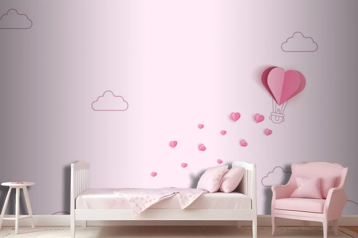 Origami Made Hot Air Balloon And Cloud Wallpaper Mural