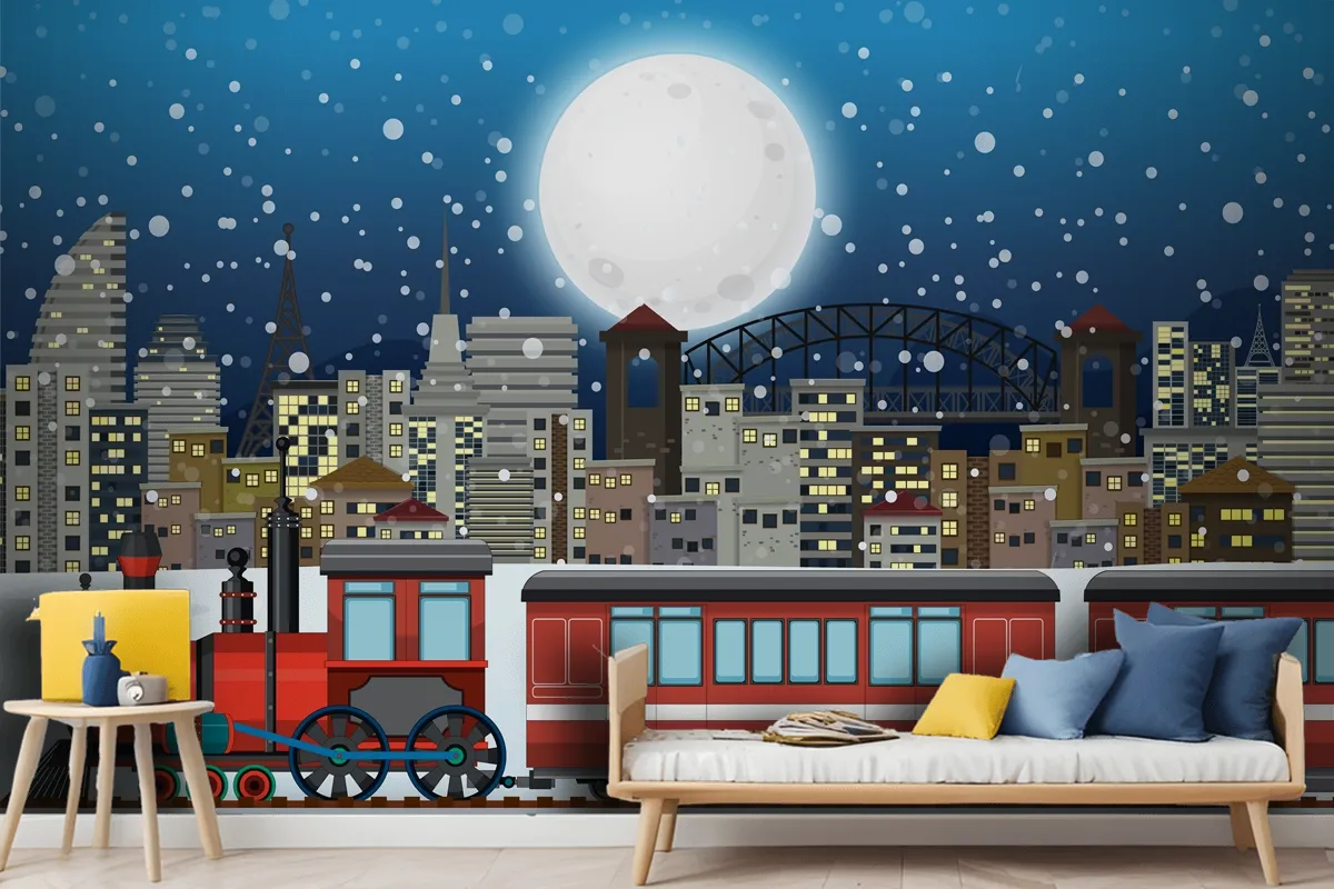 Outdoor Scene With A Steam Locomotive Train Kids Wallpaper Mural