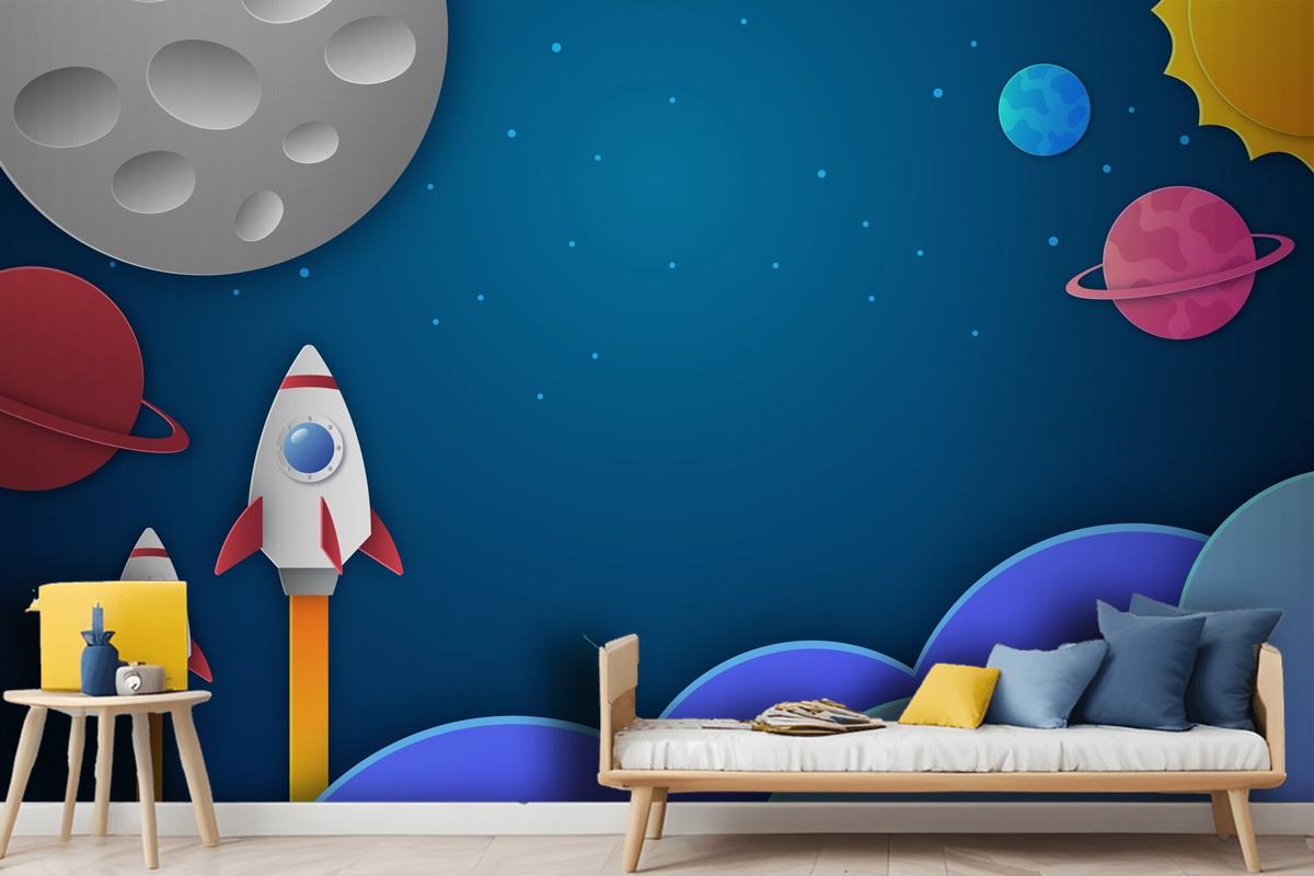 Paper Style Galaxy Kids Boy Wallpaper Mural