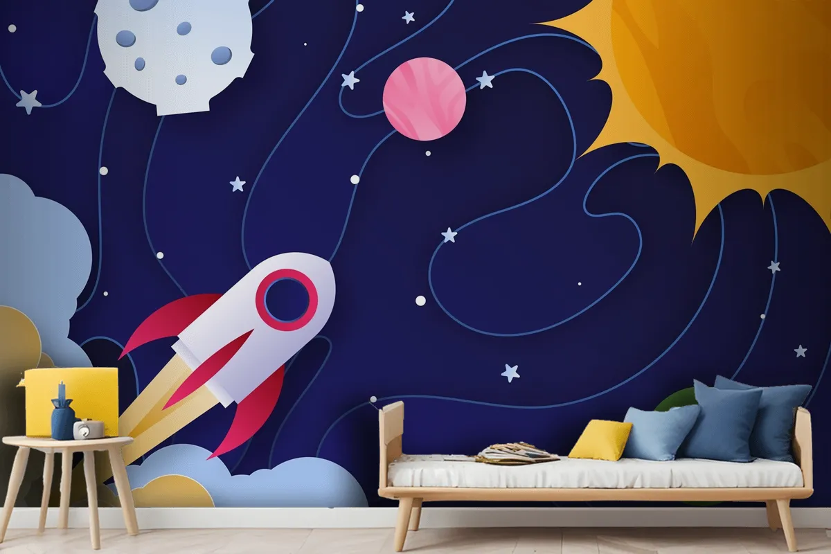 Paper Style Galaxy Kids Wallpaper Mural