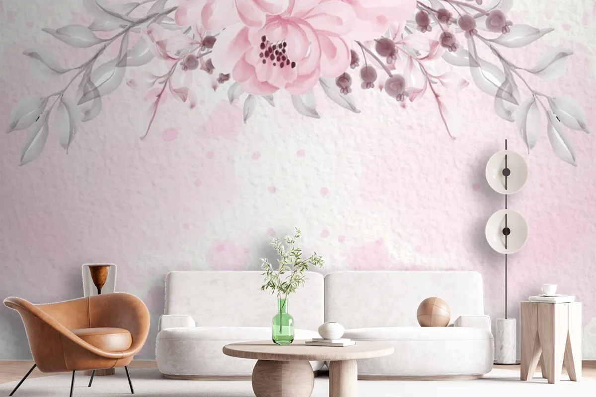 Pastel Pink Purple Card With Wild Flowers Wallpaper Mural