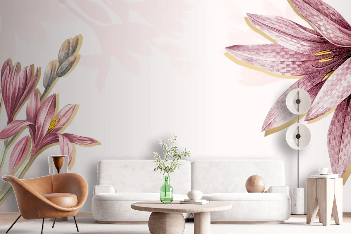 Pink Amaryllis Pattern Background Wallpaper Mural