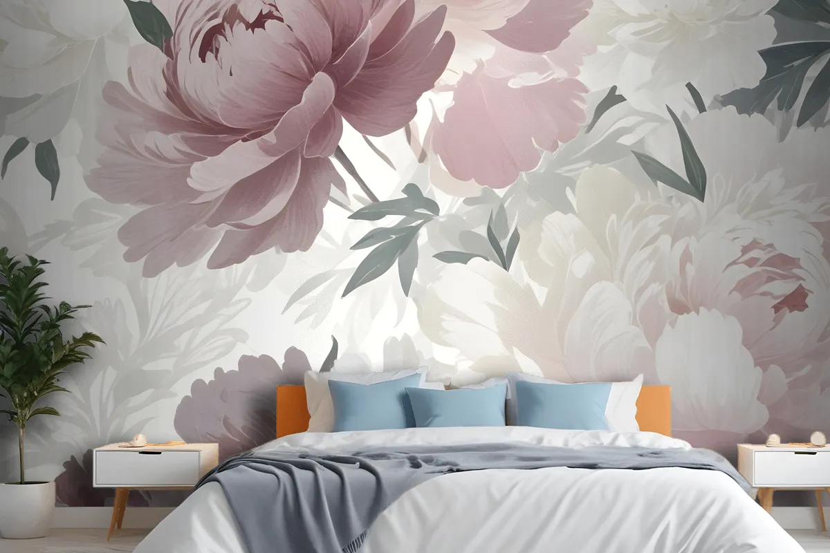 Pink And White Peony Flower Bedroom Wallpaper Mural
