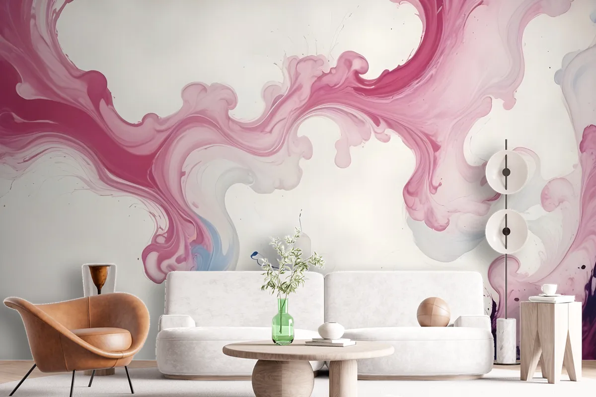 Pink Blue Marble Style Brush Wallpaper Mural