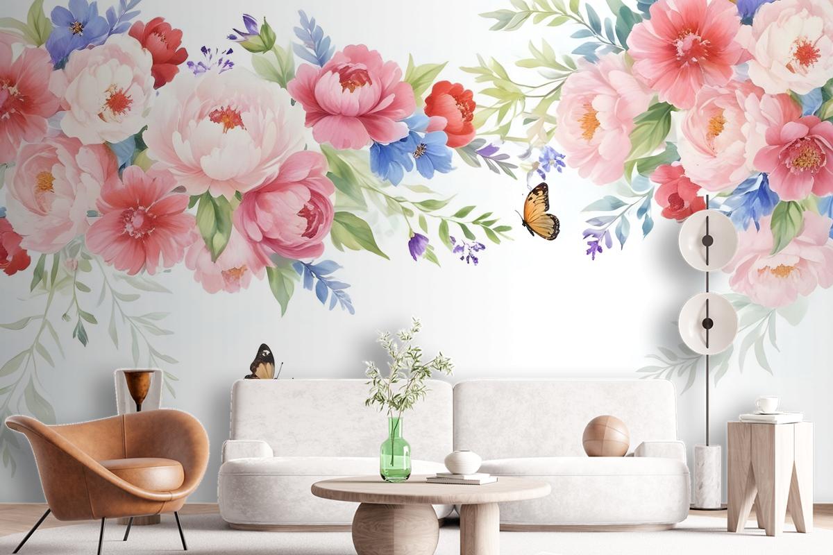 Pink Boho Vine Florals Wallpaper Mural