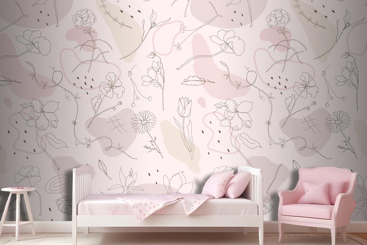 Pink Flower Pattern Wallpaper Mural